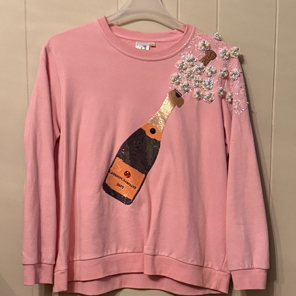 QUEEN OF SPARKLES Pink Champagne Sequin Sweatshirt
